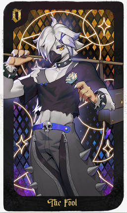 alternative_fashion anthro bag belt bracelet card choker clothed clothing emo flower jewelry major_arcana male nails necklace plant rose_(flower) solo tarot tarot_card the_fool_(tarot) torn_clothing meawgrrr kenzo avian bird absurd_res hi_res