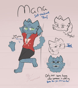 ambiguous_gender anthro black_short bottomwear clothed clothing fur fur_markings green_eyes hair hands_behind_head jewelry laugh looking_at_viewer markings necklace ponytail red_clothing red_shirt red_topwear shirt shorts solo text topwear gazaster cult_of_the_lamb massive_monster_(studio) follower_(cult_of_the_lamb) domestic_cat felid feline felis mammal 2026 digital_media_(artwork) english_text hi_res nonbinary_(lore)