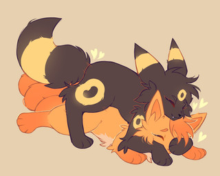 black_body black_fur circles doggystyle duo eyes_closed female feral from_behind_position fur gold_body humping male male/female paw_over_mouth sex smile smirk yellow_body sinzx80 nintendo pokemon maylina tappy_the_bwe eeveelution generation_1_pokemon generation_2_pokemon pokemon_(species) umbreon vulpix absurd_res hi_res