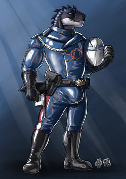 anthro armor big_bulge black_body black_boots black_clothing black_footwear blue_bottomwear blue_clothing blue_latex blue_markings blue_pants blue_topwear boots bottomwear bulge clothed clothing footwear front_view grin gun head_spikes headgear helmet holding_armor holding_gun holding_headgear holding_helmet holding_object holding_ranged_weapon holding_weapon latex latex_bottomwear latex_clothing latex_pants latex_topwear looking_at_viewer male male_anthro markings orange_eyes pants ranged_weapon red_sclera shoes simple_background smile solo spikes spikes_(anatomy) standing topwear weapon white_body hufnaar dinosaur prehistoric_species reptile scalie 2024 absurd_res dated full-length_portrait hi_res portrait
