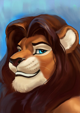 anthro blue_eyes male mane simple_background smile solo dimonis felid lion mammal pantherine portrait