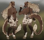 anthro black_body blonde_hair brown_body dark_body female hair hair_mane heart_(marking) long_hair long_mane long_tail markings native native_american piercing ring_piercing solo tail tail_hair tail_mane tan_body tribe yellow_eyes tvard sienna_(lukka9090) equid equine felid feline horse lion mammal pantherine shifter hi_res model_sheet