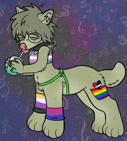 ambiguous_gender beverage bisexual_pride_colors collar container cup drinking ear_piercing ear_ring eyewear facial_piercing glasses green_body green_hair hair holding_container holding_cup holding_object kink_pride_colors leather_pride_colors lgbt_pride nonbinary_pride_colors nose_piercing piercing pride_colors rainbow_flag rainbow_pride_flag rainbow_symbol ring_piercing solo spiked_collar spikes transgender_pride_colors deerpaw canid canid_taur canine canine_taur canis dog_taur domestic_dog mammal mammal_taur taur hi_res