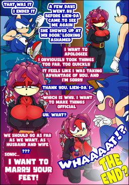 ankle_chain anthro belt belt_buckle big_breasts black_border blue_body blue_fur border bound breasts buckle chain chained clothed clothed_anthro clothed_female clothing dialogue digit_ring duo engagement_ring female file file_(tool) fully_clothed fully_clothed_anthro fully_clothed_female fur green_eyes hair jewelry leather leather_clothing male nervous purple_eyes purple_hair quills_(anatomy) red_body red_fur shaking text yelling zipper tinydevilhorns archie_comics sega sonic_the_hedgehog_(archie) sonic_the_hedgehog_(comics) sonic_the_hedgehog_(series) lien-da sonic_the_hedgehog echidna eulipotyphlan hedgehog mammal monotreme absurd_res comic english_text hi_res
