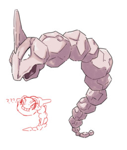 ambiguous_gender feral open_mouth question_mark rock scales simple_background solo teeth white_body white_scales yakiniku628 nintendo pokemon generation_1_pokemon generation_2_pokemon onix pokemon_(species) steelix colored monochrome sketch