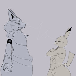 angry anthro clothing cocky cosplay_pikachu_(costume) duo male ragebait shortstack shortstack_male simple_background size_difference tongue tongue_out woopyy instant_loss_2koma nintendo pokemon pepper_(woopyy) pikachu_libre generation_1_pokemon generation_4_pokemon lucario pikachu pokemon_(species) 1:1 absurd_res hi_res