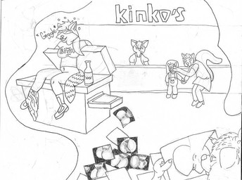 anthro anus bottomwear bottomwear_around_one_leg bottomwear_down butt clothed clothing clothing_around_one_leg drunk female group male pants pants_around_one_leg pants_down partially_clothed public public_exposure substance_intoxication young young_anthro twistedskunk mammal procyonid raccoon monochrome traditional_media_(artwork)