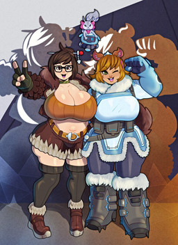 alternate_costume animal_ears animal_tail belt big_breasts blue_clothing boots bottomwear breasts brown_body brown_bottomwear brown_clothing brown_eyes brown_footwear brown_fur brown_hair brown_shoes brown_shorts brown_topwear buckteeth choker cleavage clothed clothing clothing_swap eyelashes eyewear female feral fingerless_gloves footwear front_view fur gesture glasses gloves green_eyes grey_body grey_boots grey_clothing grey_footwear grey_fur grey_gloves grey_handwear grey_legwear grey_thigh_highs group hair hand_gesture handwear huge_breasts jewelry legwear looking_at_viewer navel necklace one_eye_closed open_mouth open_smile orange_body orange_clothing orange_fur orange_hair orange_topwear purple_clothing purple_legwear purple_tights rectangular_glasses shoes short_hair shorts smile tan_body tan_skin teeth thick_thighs thigh_highs tights topwear trio v_sign wide_hips wink winking_at_viewer somescrub blizzard_entertainment marvel marvel_rivals overwatch mei_(overwatch) squirrel_girl_(marvel) tippy-toe animal_humanoid human humanoid mammal mammal_humanoid rodent rodent_humanoid sciurid sciurid_humanoid tree_squirrel tree_squirrel_humanoid hi_res