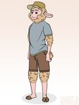2023 3:4 anthro blue_clothing blue_topwear bottomwear bovid brown_bottomwear brown_clothing brown_pants caprine clothed clothing curled_hair curled_tail digital_drawing_(artwork) digital_media_(artwork) digital_painting_(artwork) disney domestic_sheep eyebrows fingers fur gareth_(zootopia) gradient gradient_background green_clothing hair hat headgear headwear hi_res hooved_fingers hooves long_ears looking_at_viewer male mammal pants shaded shadow sheep shirt shorts signature simple_background simple_coloring simple_eyes simple_shading smile solo standing sweet.lemons t-shirt tail tan_background topwear white_background wool_(fur) zootopia