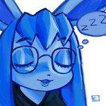 anthro clothing eyes_closed eyewear glasses hoodie male open_mouth simple_background sleeping solo sound_effects speech_bubble tired topwear vowelless vowelless_sound_effect zzz eunicidae nintendo pokemon eeveelution generation_4_pokemon glaceon pokemon_(species) 1:1 hi_res portrait