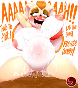 anthro anthro_penetrated areola big_breasts blush bodily_fluids breasts clothing cum dialogue duo eyebrows faceless_character faceless_male female female_penetrated front_view genital_fluids genitals hair huge_breasts male male/female male_penetrating male_penetrating_female nipples open_mouth penetration penis red_clothing sex solo_focus text tongue tongue_out vaginal vaginal_penetration dexstar sega sonic_the_hedgehog_(series) vanilla_the_rabbit lagomorph leporid mammal rabbit 2026 absurd_res digital_media_(artwork) english_text hi_res
