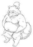 anthro asian_clothing balls barely_visible_balls barely_visible_genitalia belly big_belly clothing east_asian_clothing fundoshi genitals japanese_clothing kemono male moobs navel overweight overweight_male simple_background solo underwear hysk sengoku_puzzle tokugawa_ieyasu canid canine mammal raccoon_dog tanuki 2023 hi_res monochrome