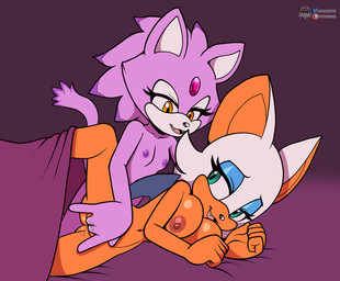 anthro anthro_on_anthro big_breasts blue_eyes breast_size_difference breasts eyeshadow female female/female fingering fingering_partner fur interspecies looking_at_another lying makeup multicolored_body on_side orange_body orange_eyes purple_body raised_leg reach_around sex small_breasts spread_legs spreading two_tone_body vaginal vaginal_fingering wings fourssss sega sonic_the_hedgehog_(series) blaze_the_cat rouge_the_bat bat domestic_cat felid feline felis mammal 2025 digital_drawing_(artwork) digital_media_(artwork) signature