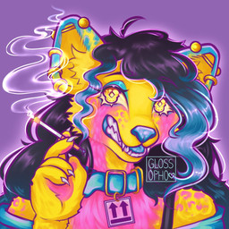 5_fingers anthro barbell_piercing black_bra black_clothing black_eyebrows black_hair black_underwear blonde_eyelashes blue_clothing blue_collar blue_eyeshadow blue_gums blue_highlights blue_nose blue_shirt blue_tongue blue_topwear bra cigarette cigarette_smoke claws clothed clothed_anthro clothed_female clothing collar collar_tag diamond_pupils eyebrow_through_hair eyebrows eyelashes eyeshadow female female_anthro finger_claws fingers fur gold_ear_ring hair highlights_(coloring) holding_cigarette holding_object light lit_cigarette long_hair makeup markings multicolored_hair open_mouth open_smile pawpads piercing pink_body pink_fur pink_pawpads pink_spots pupils purple_background purple_line_art sharp_teeth shirt simple_background smile smoke solo spots spotted_body spotted_fur teeth text tongue topwear translucent translucent_hair two_tone_hair underwear wavy_hair white_claws yellow_body yellow_eyes yellow_fur yellow_pupils glossopho dot_(doublestep_dot) hyena mammal 1:1 2024 artist_name bust_portrait colored colored_line_art digital_drawing_(artwork) digital_media_(artwork) english_description icon lighting portrait shaded