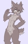 anthro breasts brown_body brown_fur casual_nudity featureless_crotch female fur red_eyes simple_background solo kiukiu canid mammal absurd_res hi_res