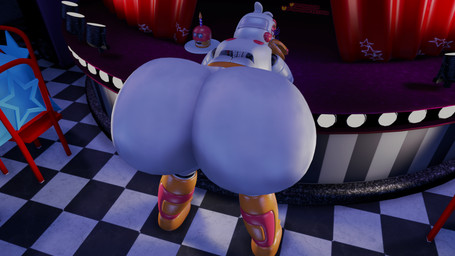 anthro beak bent_over big_butt bubble butt checkered checkered_floor curtains curtains_open endoskeleton eyelashes female female_anthro furniture high-angle_view holding_object holding_plate huge_butt hyper hyper_butt inside lipstick looking_at_viewer looking_back machine makeup multicolored_body orange_body pink_body plate presenting presenting_hindquarters sharp_teeth solo stage table teeth white_body woodworkssfm five_nights_at_freddy's freddy_fazbear's_pizzeria_simulator scottgames sister_location funtime_chica_(fnaf) funtime_cupcake_(fnaf) animatronic avian bird chicken galliform phasianid robot robot_anthro 2025 3d_(artwork) absurd_res digital_drawing_(artwork) digital_media_(artwork) hi_res source_filmmaker_(artwork)