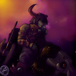 anthro armor axe breath cold detailed_background duo feral horn male melee_weapon outside riding snow solo_focus straddling toony weapon atamakatjazz bovid bovine cattle mammal 1:1 detailed