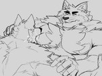 anthro bodily_fluids breastfeeding chest_tuft duo lactating male male/male male_lactation muscular muscular_anthro muscular_male nipples pecs projectile_lactation tuft yongdasom canid canine canis fox mammal wolf 2023 4:3 hi_res sketch