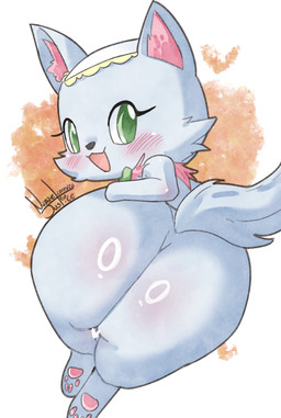 anthro anus blue_body blue_fur blush bow_ribbon butt female female_anthro fur genitals green_eyes heart_symbol looking_at_viewer multicolored_body multicolored_fur open_mouth pink_body pink_fur presenting presenting_hindquarters presenting_vulva simple_background solo vulva nanaeljustice jewelpet sanrio sega sega_fave milky_(jewelpet) canid canine canis chihuahua domestic_dog mammal toy_dog absurd_res censored dated hi_res signature