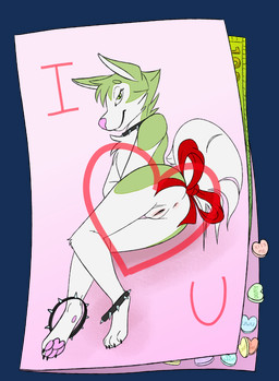 accessory andromorph anklet anthro bow_ribbon butt candy candy_hearts collar dessert food fur furgonomics genitals gift_card green_body green_eyes green_fur heart_symbol holidays intersex jewelry legband looking_at_viewer lying money nude on_side pawpads pink_nose pink_pawpads presenting presenting_hindquarters presenting_vulva ribbons smile solo spiked_anklet spiked_collar spiked_legband spikes tail tail_accessory tail_bow tail_ribbon text valentine's_day_card vulva white_body white_fur sillydraco valentine's_day byte_fantail_(character) canid canine canis domestic_dog husky mammal nordic_sled_dog spitz absurd_res alpha_channel hi_res
