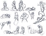anthro ass_up female happy kneeling lying multiple_poses nude on_front pose screaming simple_background sitting sleeping standing study tail wind setriaphtfj lumila_tenris canid canine fox mammal red_fox silver_fox true_fox sketch
