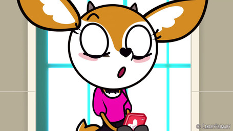 anthro bodily_fluids cellphone clothed clothing countershading dialogue duo electronics female fur heart_symbol media_accurate on_model orange_body orange_fur phone sweat text yellow_body yellow_fur canaryprimary sound_warning mimihung_(va) aggretsuko sanrio fenneko tsunoda_(aggretsuko) antelope bovid canid canine fennec_fox fox gazelle mammal thomson's_gazelle true_antelope true_fox 16:9 2022 2d_animation animated digital_media_(artwork) english_text hi_res short_playtime sound video voice_acted widescreen