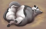 ambiguous_gender anthro big_butt butt closed_smile digitigrade eyes_closed fur grey_body grey_fur grey_tail huge_butt huge_thighs hyper hyper_butt hyper_thighs lying mouth_closed nude obese on_front overweight simple_background smile solo tail thick_thighs white_body white_fur white_tail roobin rove_(falloutwolf) canid canine canis mammal wolf artist_name digital_media_(artwork) full-length_portrait hi_res portrait