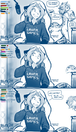 anthro butt casual_nudity chat clothed clothing dialogue duo electronics female fur headphones holding_object hoodie humor livestream looking_aside looking_back markings microphone nude open_mouth spots spotted_body spotted_fur text topwear user_interface yelling conditional_dnp tom_fischbach twokinds kathrin_vaughan laura_(twokinds) canid canine felid fox hybrid keidran mammal pantherine red_fox true_fox 2022 absurd_res adobe_photoshop_(artwork) comic digital_media_(artwork) english_text hi_res monochrome sketch