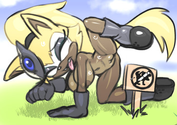 anthro big_breasts blonde_hair bodily_fluids boots breasts brown_body clothing eyeshadow female footwear genitals gloves grass hair handwear imminent_peeing imminent_urine makeup mask mostly_nude_female plant ponytail raised_leg shoes sign smile solo spread_legs spreading squinted_eyes sweat tail tongue tongue_out vulva rockthebull idw_publishing sega sonic_the_hedgehog_(comics) sonic_the_hedgehog_(idw) sonic_the_hedgehog_(series) whisper_the_wolf canid canine canis mammal wolf 2025 hi_res