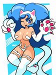 big_breasts blue_eyes blue_hair breasts claws fangs female fur hair long_hair looking_at_viewer navel one_eye_closed open_mouth pawpads paws simple_background solo tail teeth white_body white_fur wink winking_at_viewer diego_mejia capcom darkstalkers felicia_(darkstalkers) animal_humanoid cat_humanoid felid felid_humanoid feline feline_humanoid humanoid mammal mammal_humanoid 2023 digital_media_(artwork)