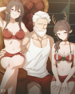 2_horns age_difference antlers beard bikini blush bottomwear breasts brown_eyes brown_hair chair choker cleavage clothed clothing elderly_human elderly_male eyebrows eyelashes facial_hair female female_humanoid furniture grin grinning_at_viewer group hair hair_size_difference hand_behind_head hand_on_another's_hip hand_on_hip holidays horn inside jewelry long_hair looking_at_viewer male male/female male_human medium_breasts muscular muscular_human muscular_male navel necklace older_human older_male on_chair pecs pointy_ears ponytail raised_inner_eyebrows red_bikini red_bottomwear red_choker red_clothing red_jewelry red_necklace red_shorts red_swimwear shirt short_hair shorts shy sitting sitting_on_chair smile smiling_at_viewer swimwear tank_top topwear trio two-piece_swimsuit white_beard white_clothing white_eyebrows white_facial_hair white_hair white_shirt white_tank_top white_topwear wide_hips younger_female younger_humanoid keihh christmas santa_claus animal_humanoid deer deer_humanoid human humanoid mammal mammal_humanoid new_world_deer new_world_deer_humanoid reindeer_humanoid 2024 digital_drawing_(artwork) digital_media_(artwork) hi_res
