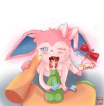ambiguous_gender bestiality blush bodily_fluids clothing cum cum_in_mouth cum_inside cum_on_face duo feral genital_fluids interspecies legwear looking_at_viewer male male/ambiguous pink_body pokephilia ribbons stockings tears tears_of_pleasure anxiousfurball nintendo pokemon eeveelution generation_6_pokemon mammal pokemon_(species) sylveon hi_res