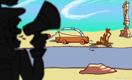 3_toes abstract_background angry annoyed anthro arm_support arm_tuft behaving_like_a_dog bending_down bent_leg bent_over beret biped bloopers blue_sky boulder brown_body brown_fur butt calf_tuft calling canyon casual_nudity catapult clothed clothing cloud cloudy_sky curling_tail desert director's_chair duo elbow_tuft eyes_closed featureless_butt feet fist fur hat headgear headwear holding_megaphone holding_object humanoid_heel humor knee_tuft leg_tuft licking licking_crotch lines_drawn male megaphone monobutt movie_set multicolored_body multicolored_fur natural nude nudist one_leg_on_ground one_leg_up open_mouth outside paws plantigrade pose raised_arm raised_fist raised_hand raised_leg rear_view recording road rock rope shadow shoulder_tuft silhouette silhouetted_body sitting sky slurping spine spread_toes tail tail_on_ground tan_body tan_fur toes tongue trap_(contrivance) tuft two_tone_body two_tone_fur yelling stevethedragon looney_tunes warner_brothers director wile_e._coyote canid canine canis coyote human mammal 2010 colored dated digital_drawing_(artwork) digital_media_(artwork) flat_colors hi_res pinup signature