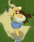 anthro big_breasts biped breasts bulge clothed clothing detailed_bulge femboy fur group gynomorph gynomorph_anthro hair huge_breasts intersex intersex_anthro looking_at_viewer makeup nipple_outline outside silhouette smile solo_focus tail thick_thighs wide_hips yellow_body yellow_fur ashley432 nintendo pokemon background_character generation_1_pokemon mammal pikachu pokemon_(species) rodent absurd_res colored digital_media_(artwork) hi_res shaded signature watermark male_(lore)