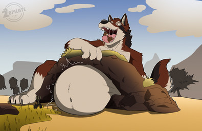 anthro belly big_belly bodily_fluids brown_body brown_fur duo facial_hair fur goatee imminent_vore macro male male/male micro navel nude obese on_tongue open_mouth overweight overweight_male red_body red_fur rumbling_stomach tail tongue tongue_out vore zopilotemenu echo_(game) echo_(series) echo_project chase_hunter leo_alvarez asian_small-clawed_otter canid canine canis mammal mustelid musteline otter red_wolf true_musteline wolf 2026 colored digital_drawing_(artwork) digital_media_(artwork) hi_res signature watermark