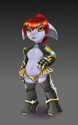 belly bikini biped black_sclera boots bottomwear clothing female female_humanoid footwear gold_bikini hair hand_on_hip high_heeled_boots high_heels latex legwear orange_eyes ponytail red_hair sharp_teeth shoes shrug_(clothing) skirt solo standing swimwear teeth thigh_highs thong two-piece_swimsuit underwear ivory-raven guild_wars haullin asura humanoid 5:8 hi_res