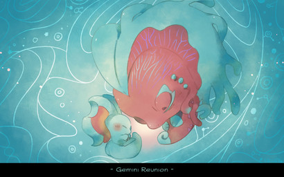 abstract_background ambiguous_gender big_ears biped bipedal_feral black_border blush blush_lines blush_stickers border curled_up dipstick_tail duo eyes_closed feral fetal_pose fluffy fluffy_tail fur legless markings mouthless notched_ear pink_body semi-anthro side_view simple_background size_difference sleeping tail tail_markings teal_background teal_body teal_fur text underwater water hakobune kirby_(series) kirby_and_the_forgotten_land nintendo elfilin fecto_forgo alien chinchilla chinchillid mammal rodent starling_(kirby) 16:10 2022 digital_drawing_(artwork) digital_media_(artwork) english_text hi_res signature widescreen male_(lore)