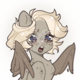 ambiguous_gender blue_eyes fur grey_body grey_fur open_mouth platinum_blonde solo wings assrx hasbro my_little_pony equid equine horse mammal pony 1:1