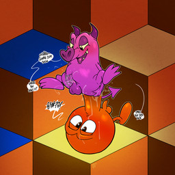 3_toes anal armless balls bodily_fluids deep_rimming dialogue duo erection feet genital_fluids genitals grawlixes hand_on_butt hand_on_own_butt horn long_nose long_snout male male/male masturbating_while_rimmed masturbation nose_in_anus oral orange_body penis pink_body precum rimming sex snout snout_fuck spade_tail speech_bubble tail text toes unusual_anatomy argon_vile q-bert q-bert_(character) ugg_(q-bert) imp sphere_creature waddling_head 1:1 english_text hi_res