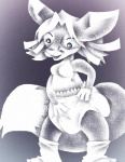 anthro blue_eyes clean_diaper clothed clothing diaper female footwear legwear socks solo tail wearing_diaper sandypants canid canine fox mammal digital_media_(artwork) greyscale monochrome