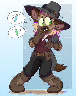 anthro blush bodily_fluids embarrassed female full_bladder genital_fluids omorashi organs peeing potion solo urine urine_on_ground urine_pool wetting teaqt spotte_(anubix) hyena mammal 4:5 absurd_res hi_res