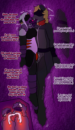 accessory anthro asphyxiation bdsm bdsm_outfit bdsm_suit belt_bondage blindfold blonde_hair bondage bound bound_together breasts breath_play breathable_gag bulge cobondage collar dildo_in_mouth earplugs encasement female fullbody_suit fully_bound fur_trim_(clothing) gag hair hair_accessory hairclip humanoid_pointy_ears inner_monologue internal linked_collars long_term_bondage male male/female mask muffled nose_plug oral oral_penetration penetration pointy_ears sex_toy sex_toy_in_mouth sex_toy_insertion shared_breathing tail text thinking white_hair wings wings_tied zipper sandentwins slightly_damned faust_(sandentwins) mitten_leapfoot_(sandentwins) angel humanoid mammal wind_demon_(slightly_damned) absurd_res english_text hi_res