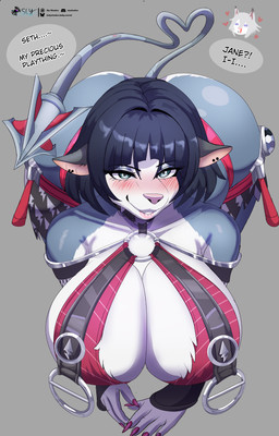 all_fours alternate_species anthro anthrofied armwear big_breasts big_butt black_hair bottomwear breasts butt clothing crawling dialogue eyelashes female fishnet_armwear fishnet_clothing flirting flirting_with_viewer furrification gesture hair heart_shaped_tail high-angle_view skirt smile smug solo tail tail_gesture tail_heart talking_to_viewer thick_thighs sly_shadex mihoyo zenless_zone_zero jane_doe_(zenless_zone_zero) seth_lowell domestic_cat felid feline felis mammal murid murine rodent thiren hi_res