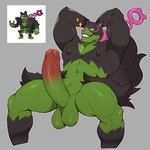 abs anthro balls biceps big_balls big_muscles big_penis black_body black_fur erection fur genitals green_body green_fur huge_penis humanoid_genitalia humanoid_penis long_penis male manly multicolored_body multicolored_fur muscular muscular_anthro muscular_male nipples nude pecs penis presenting presenting_balls presenting_penis simple_background smile solo teeth toxic_chain yellow_sclera muto2000_(artist) nintendo pokemon canid canine generation_9_pokemon legendary_pokemon mammal okidogi pokemon_(species) 1:1 hi_res