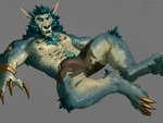 anthro armpit_hair black_nose blue_eyebrows blue_hair blue_pawpads body_hair bottomwear bracelet brown_bottomwear brown_clothing brown_shorts bulge chest_hair claws clothed clothing countershade_face countershade_fur countershade_torso countershading eyebrows fangs fur fur_markings gold_(metal) gold_bracelet gold_claws gold_jewelry green_body green_fur grey_background hair happy_trail heterochromia jewelry long_claws lying male markings nipples on_back open_mouth pawpads pink_nipples pointy_ears prick_ears sharp_teeth shorts simple_background snout teeth thick_eyebrows topless topless_anthro topless_male torn_bottomwear torn_clothing torn_shorts yellow_markings draygoezz digital_drawing_(artwork) digital_media_(artwork)