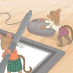 anthro clothed clothing computer_mouse drawing drawing_(action) drawing_pen drawing_tablet duo electronics female kemono micro ekaki510 mammal mouse murid murine rodent 1:1