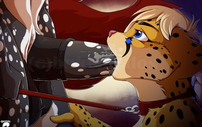 ambiguous_gender animal_genitalia animal_penis anthro balls big_penis black_body black_fur blue_eyes bodily_fluids dominant dominant_male duo ears_back equine_genitalia equine_penis erection faceless_character faceless_male fellatio fur genitals hair hand_on_leg hand_on_thigh holding_leash holding_object interspecies leash leash_pull looking_up male male/ambiguous medial_ring mottled mottled_genitalia mottled_penis multicolored_body multicolored_fur oral penile penis pink_nose pivoted_ears saliva sex spots vein veiny_penis white_body white_fur white_hair yellow_body yellow_fur bukephalos cheetah equid equine felid feline horse mammal 2016 digital_media_(artwork) distracting_watermark watermark