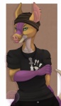 anthro beanie clothed clothing ear_piercing female half-closed_eyes hat headgear headwear jewelry looking_at_viewer narrowed_eyes necklace piercing simple_background smile solo tongue tongue_out quartzz panya aardvark mammal 2015