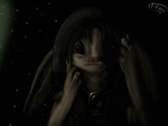 big_ears bruised bruised_eye dark female green_light red_eyes red_nose white_body white_skin hierro_(artist) guild_wars asura humanoid 2016 4:3 digital_media_(artwork)