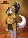 anthro armor autumn brown_eyes female fur headgear helmet holidays pink_nose solo white_body white_fur neon_noble armello halloween league_of_geeks terra_lovette canid canine canis mammal wolf 2016 3:4 hi_res